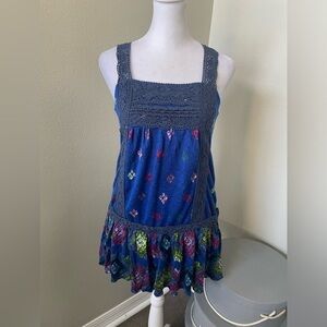Free People Blue Floral Crochet Dress S